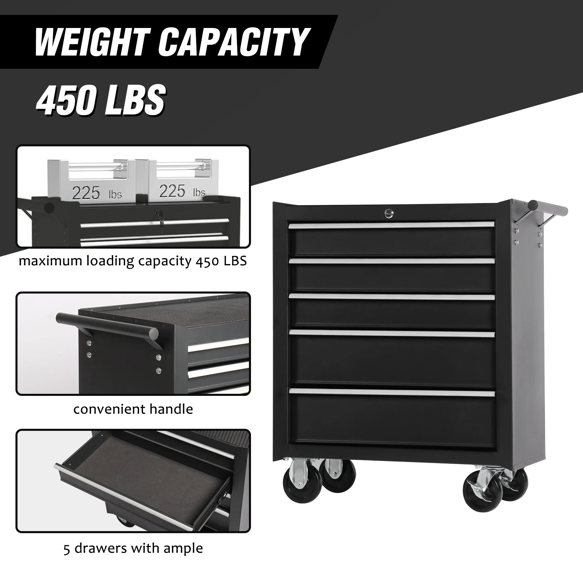 5-Drawer Rolling Tool Chest Tool Storage Cabinet with Wheels Tool Organizer Box