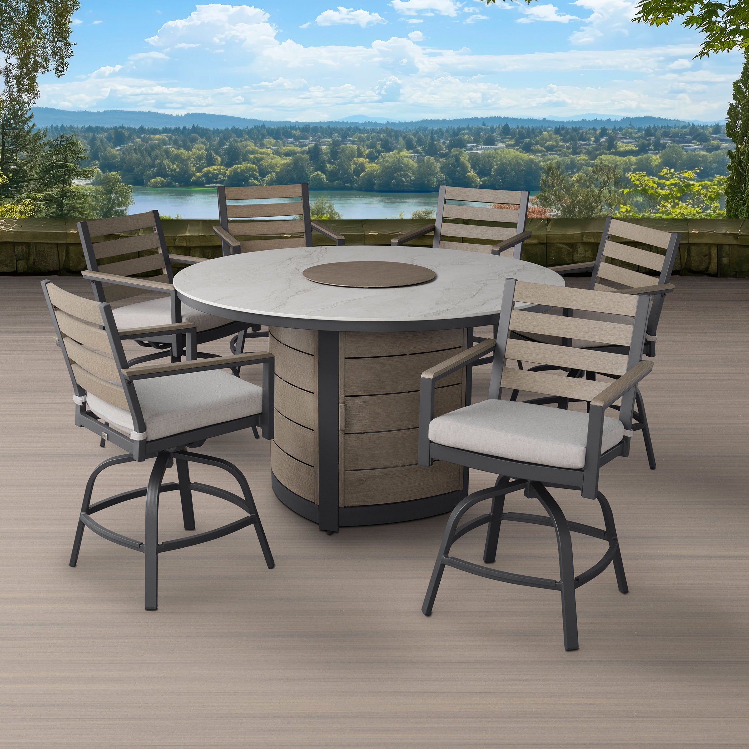 Agio Nicolet 7 - Piece Fire Outdoor Patio High Dining Set for Yard, Garden & Outdoor Care
