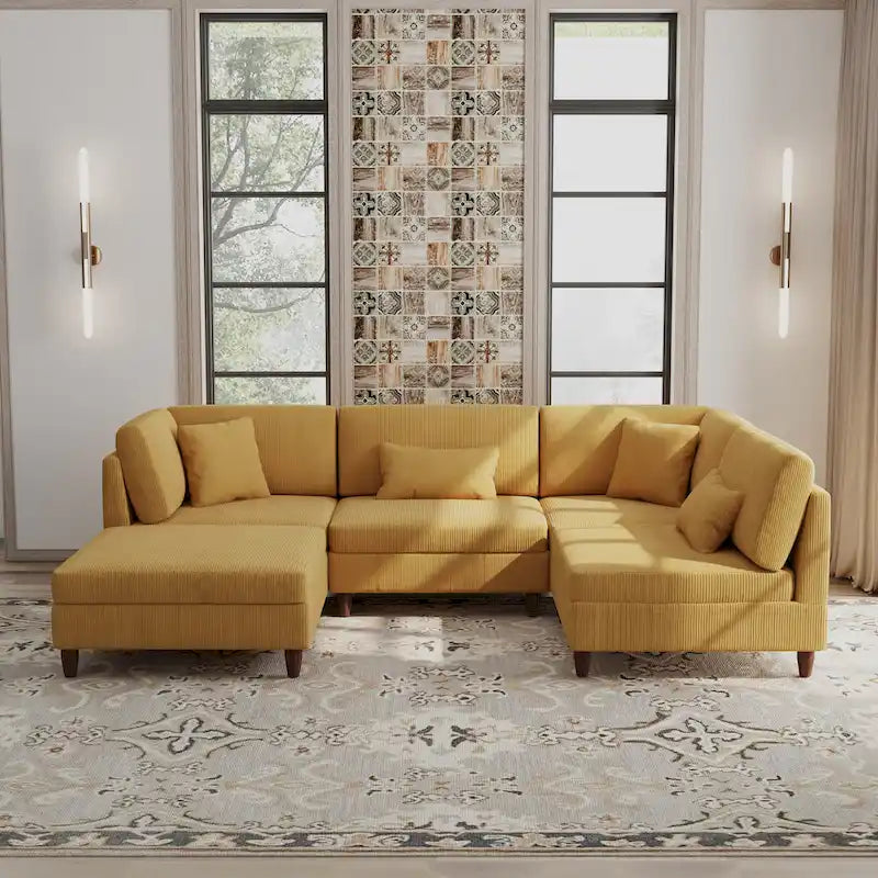 5 - Piece Corduroy Modular Sectional Sofa with Ottoman for Living Room, Bedroom & Office