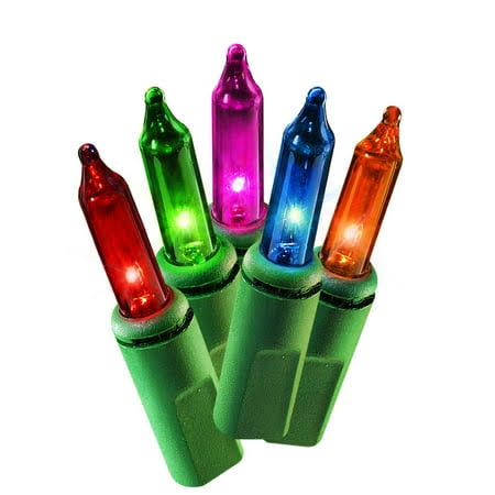 100 - Count Multicolor Incandescent Mini Christmas Lights, with Green Wire, 21', Holiday Time for Home, Patio & Room Decor