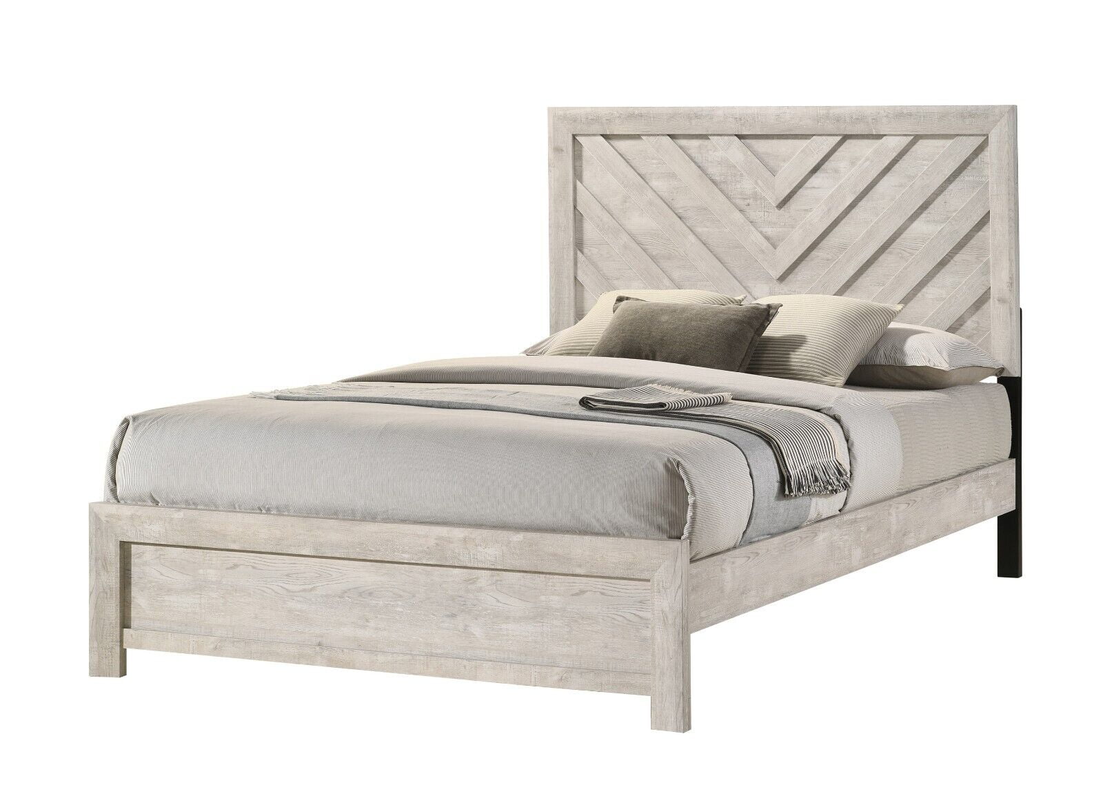 3pc Rustic Beige Gray Finish Bedroom Furniture Queen Size Bed Nightstand Chest Set for Garage, Pantry & Home Organization