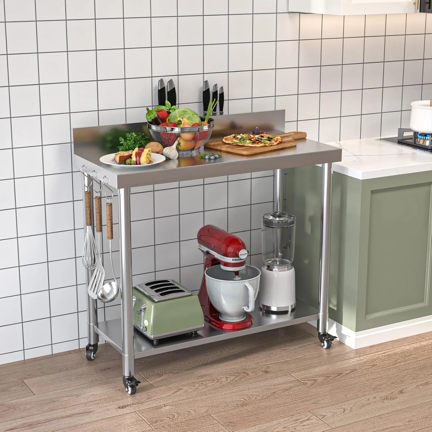 AECOJOY Stainless Steel Table with Backsplash 48